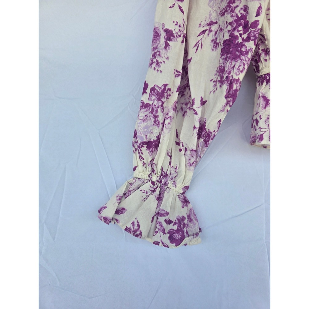 Flying Tomato Purple Floral Off The Shoulder Smocked Peplum Blouse Cotton Medium - Picture 3 of 12